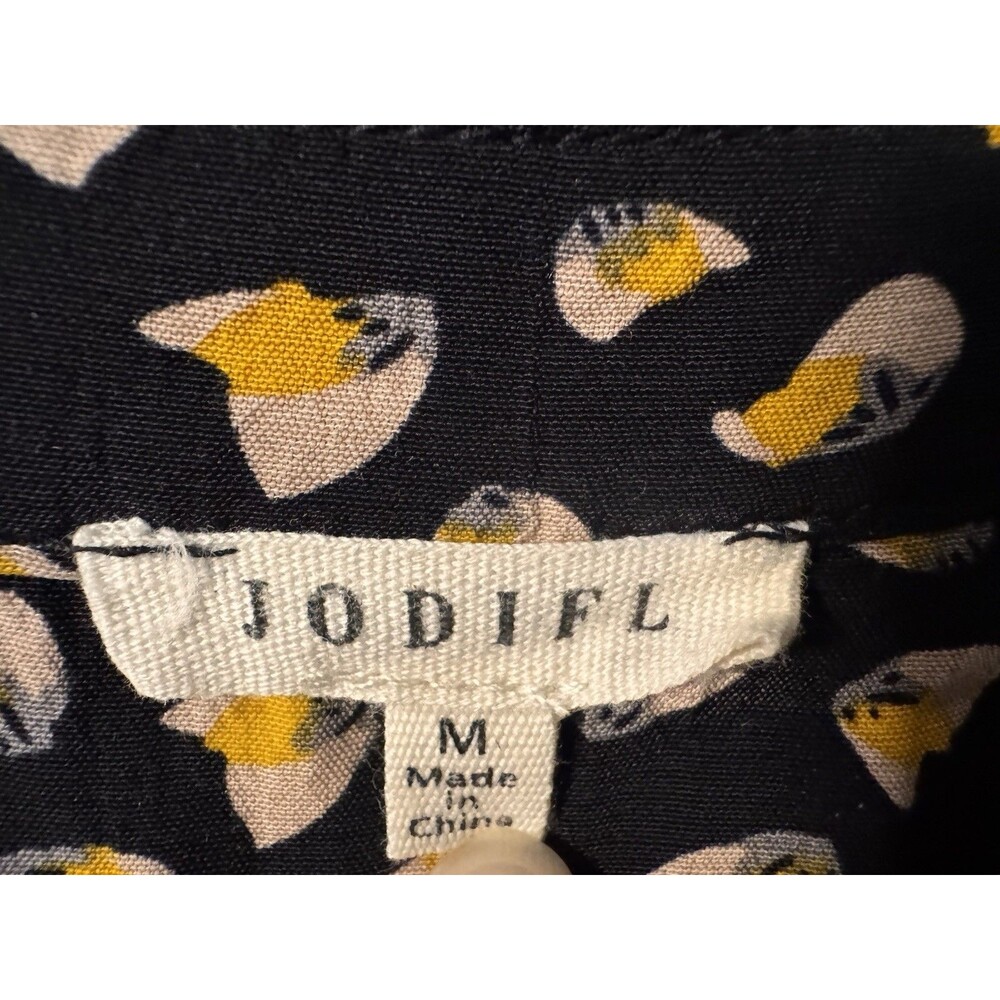 Jodifl Black Yellow Lemon Fruit Print Woven V-Neck 3/4 Sleeve Blouse M G5536-2 - Picture 3 of 6